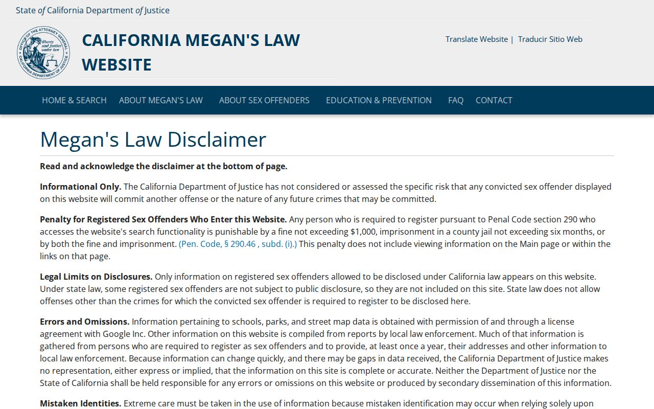 Maywood people search California Megan's Law registry