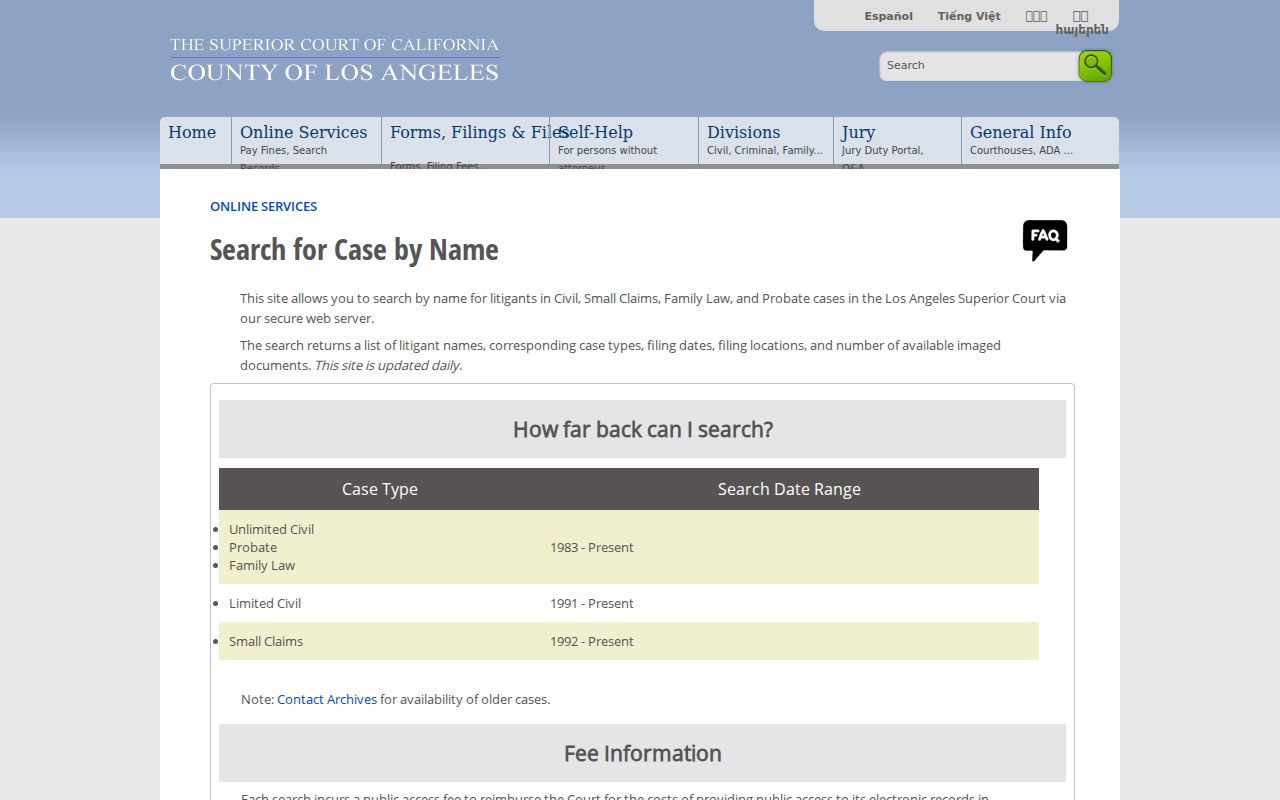 Maywood people search Los Angeles Superior Court name index