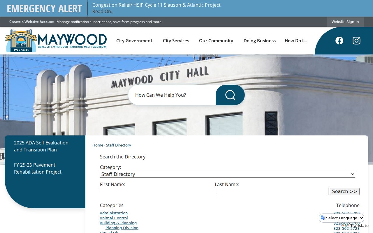 Maywood directory city staff roster