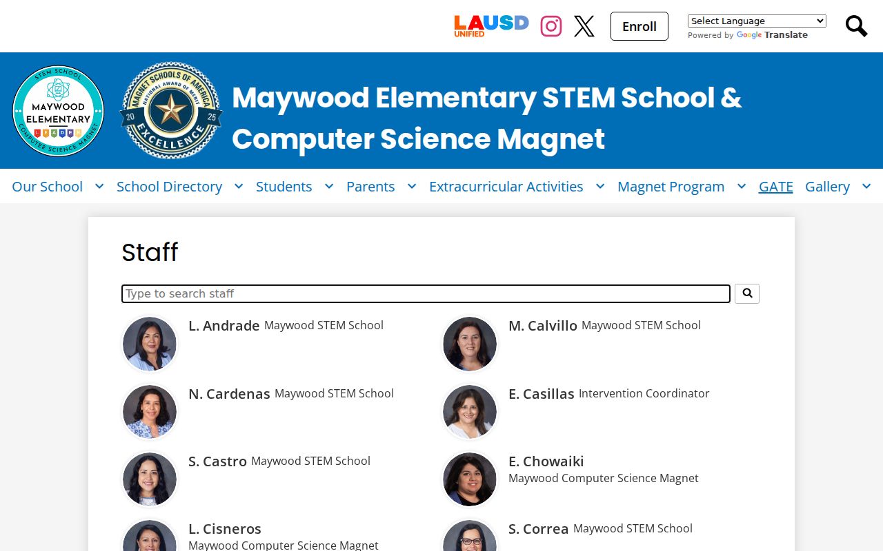 Maywood directory elementary school staff listing