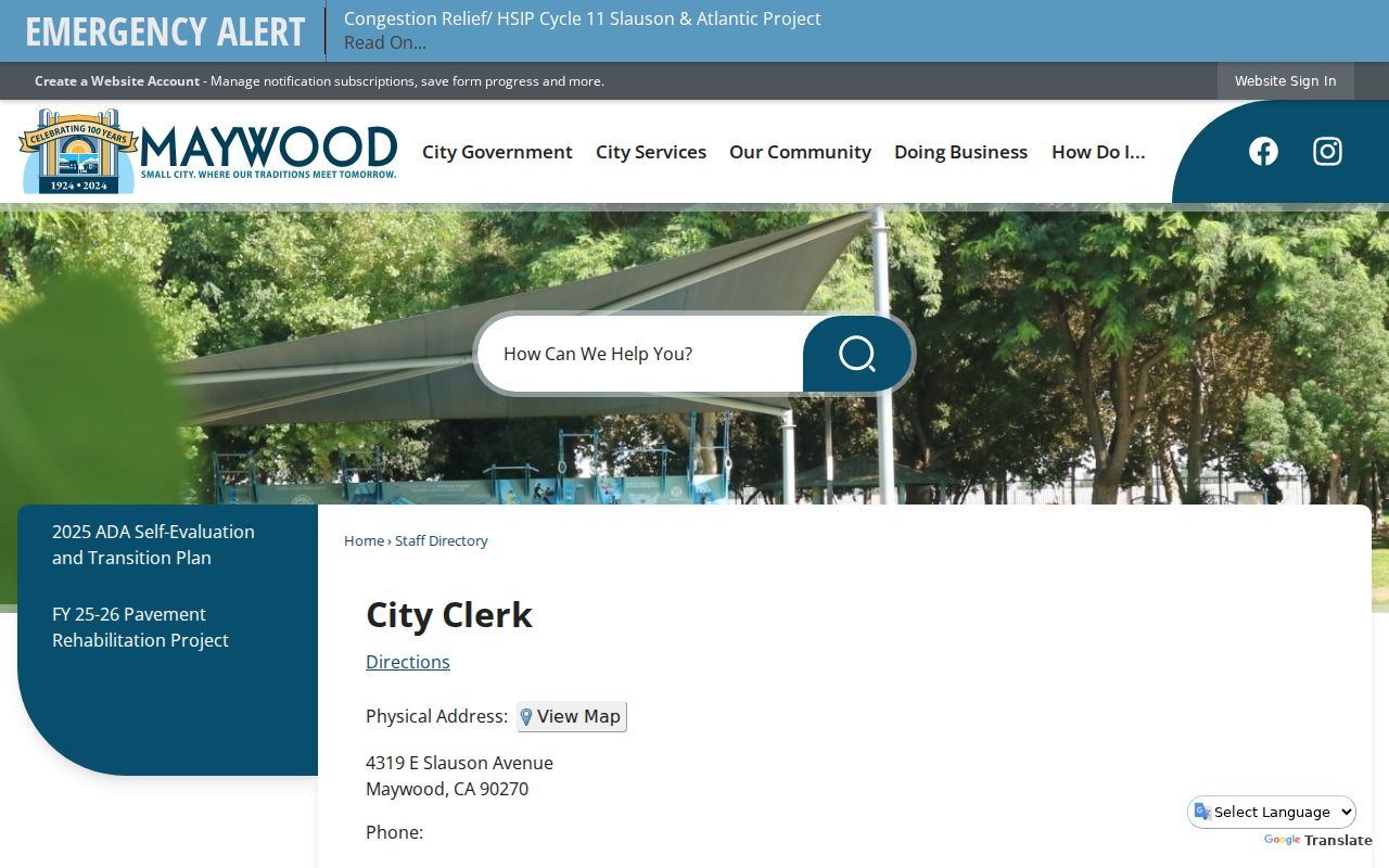 Maywood directory City Clerk staff entry