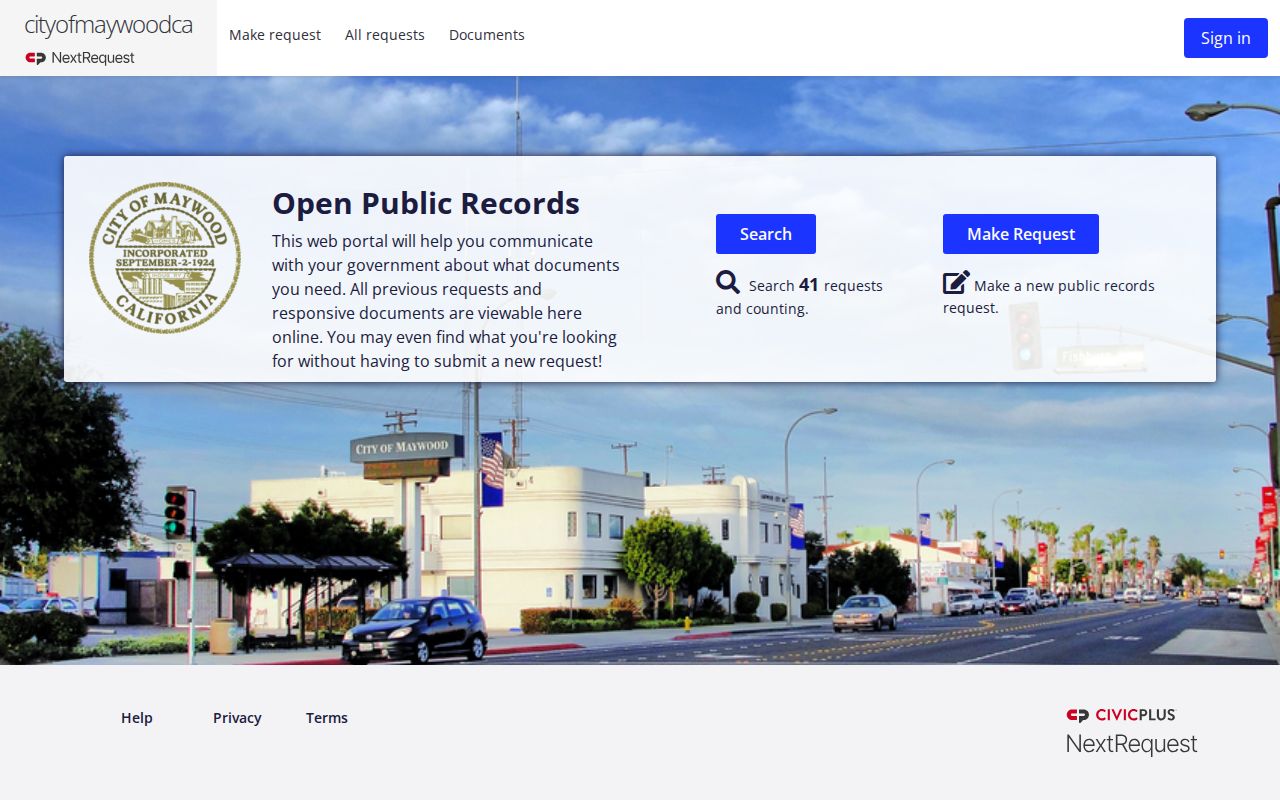 Maywood public records portal for submitting a city request