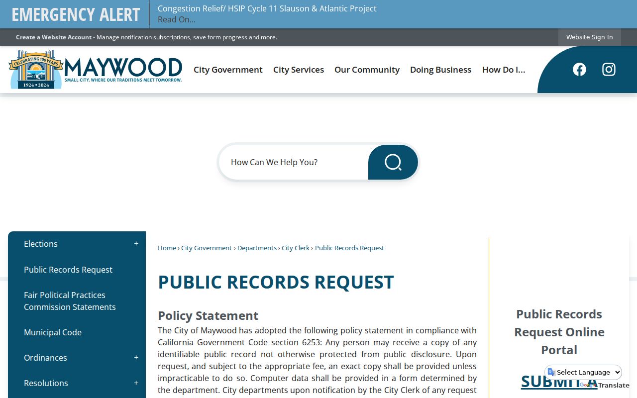 Maywood public records request information from City Hall