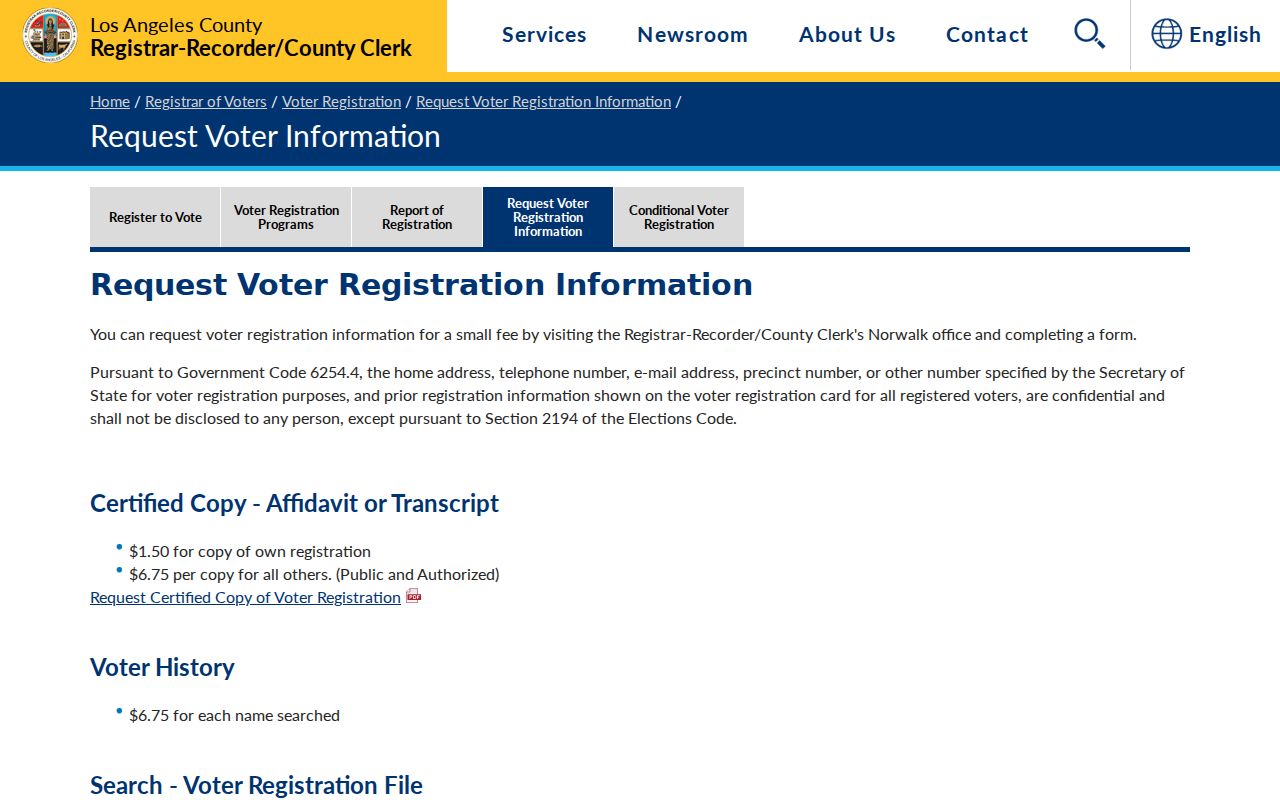 Maywood voter records request instructions from Los Angeles County