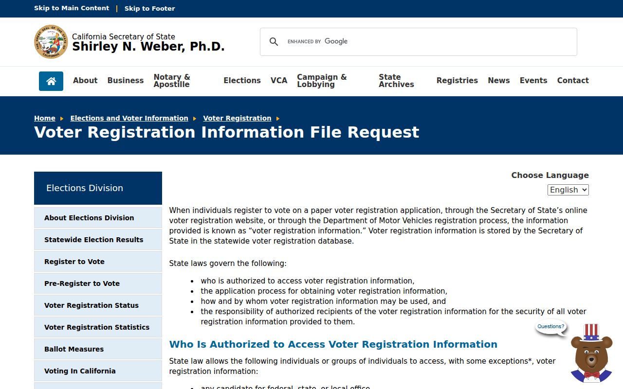 Maywood voter file rules from the California Secretary of State
